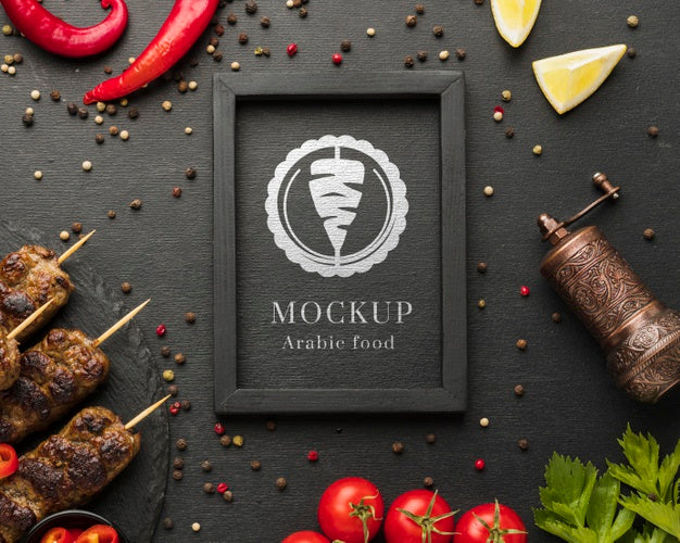 Delicious Meat Skewers Mock-Up And Slices Of Lemon Psd