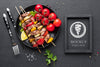 Delicious Meat Skewers Mock-Up And Tomatoes Psd