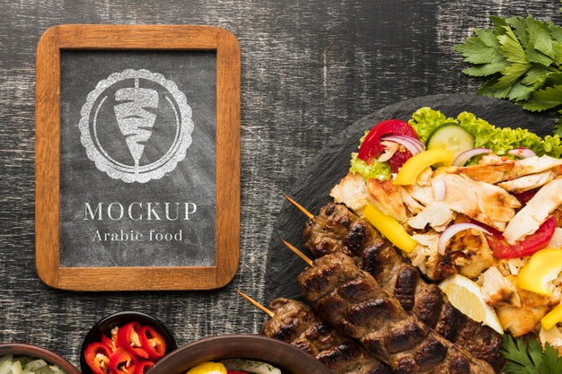 Delicious Meat Skewers Mock-Up And Veggies Psd