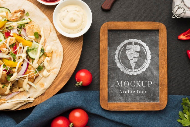 Delicious Meat Skewers Mock-Up On Cutting Board Psd