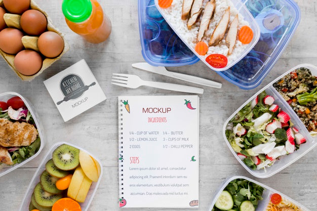 Delicious Organic Food And Notebook Psd