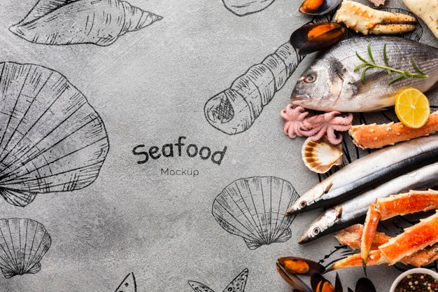 Delicious Sea Food Arrangement With Mock-Up Psd