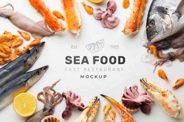 Delicious Sea Food Assortment With Mock-Up Psd