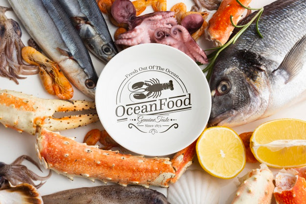 Delicious Sea Food Assortment With Plate Mock-Up Psd