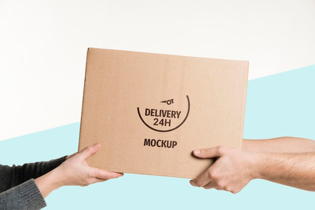 Delivery Man Handing A Box To A Client Psd