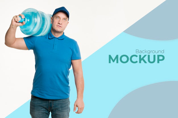 Delivery Man Holding A Big Bottle Of Water Psd