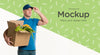 Delivery Man Holding A Box Of Vegetables Psd