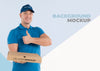 Delivery Man Holding A Box With Pizza Psd