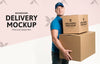 Delivery Man Holding A Bunch Of Boxes With Background Mock-Up Psd