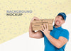 Delivery Man Holding A Bunch Of Pizza Boxes With Background Mock-Up Psd