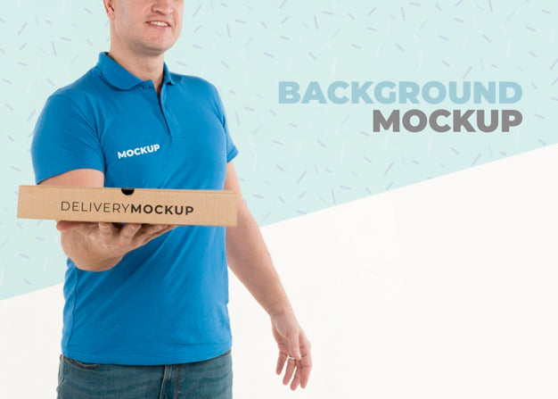 Delivery Man Holding A Pizza Box Psd