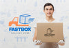 Delivery Man Holding Box Mock-Up Psd