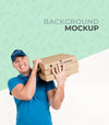 Delivery Man Holding Boxes With Pizza With Background Mock-Up Psd