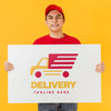 Delivery Man Holding Cardboard Mock-Up Psd