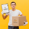 Delivery Man Holding Parcel And Clipboard Mock-Up Psd