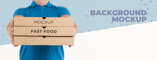 Delivery Man Holding Pizza Boxes Psd