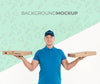 Delivery Man Holding Pizza Boxes With Background Mock-Up Psd