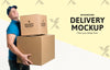 Delivery Man Holding Some Boxes With Background Mock-Up Psd