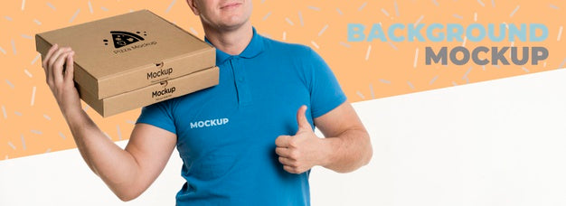 Delivery Man Holding Some Pizza Boxes Mock-Up Psd