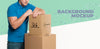 Delivery Man Supporting Himself On A Bunch Of Boxes With Background Mock-Up Psd