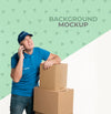 Delivery Man Talking On The Phone With A Client With Background Mock-Up Psd
