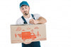 Delivery Mockup With Man Holding Box Psd