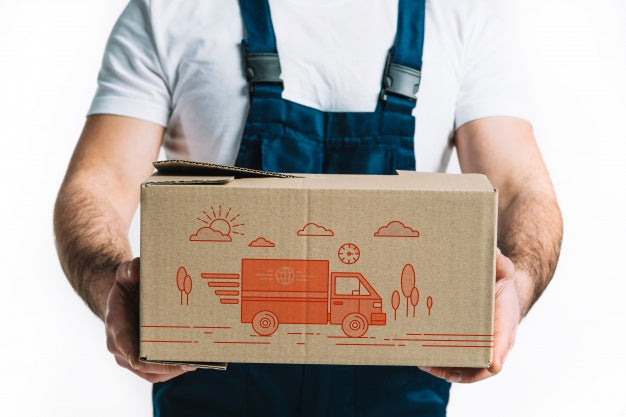 Delivery Mockup With Man Holding Box Psd