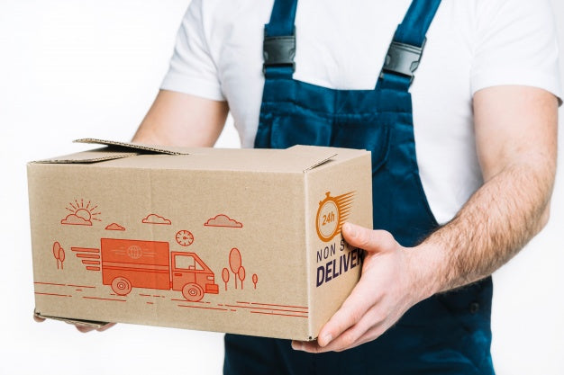 Delivery Mockup With Man Holding Box Psd