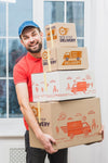 Delivery Mockup With Man Holding Boxes Psd