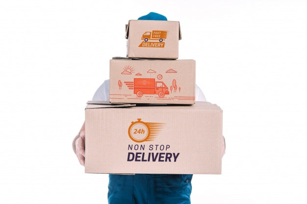 Delivery Mockup With Man Holding Boxes Psd