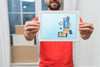 Delivery Mockup With Man Holding Tablet Psd
