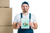 Delivery Mockup With Man Showing Tablet Psd