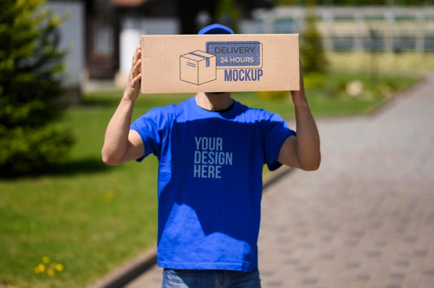 Delivery Service Man With Mock-Up Box Psd