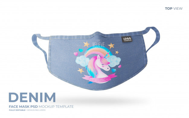 Denim Face Mask Mockup In Top View Psd