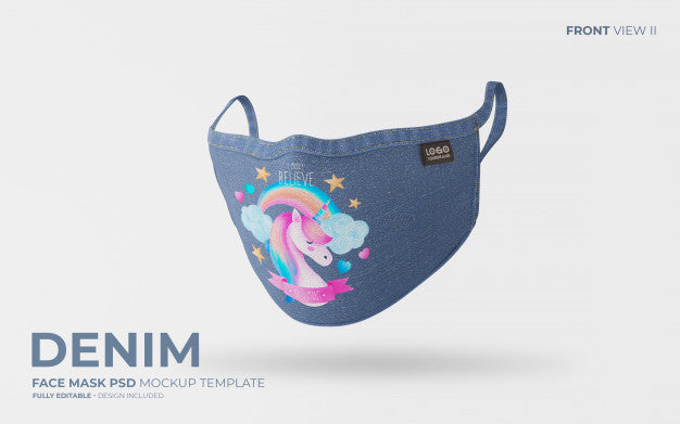 Denim Face Mask Mockup With Cute Design Psd