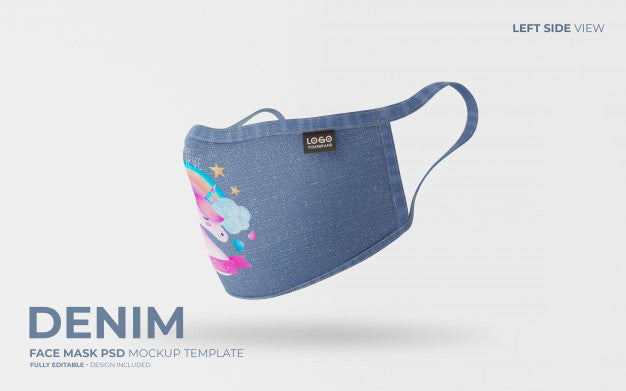 Denim Face Mask Mockup With Unicorn Design Psd