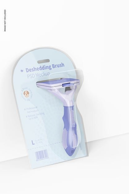 Deshedding Brush Packaging Mockup, Leaned Psd