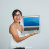 Design Of Mock Up With Happy Young Woman And Laptop'S Screen Psd