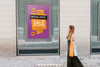 Design Of Mock Up With Sales Poster And Woman In The Street Psd
