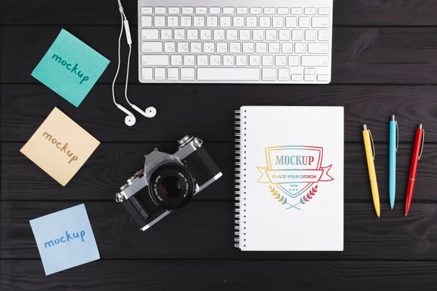 Desk Concept With Camera And Keyboard Psd