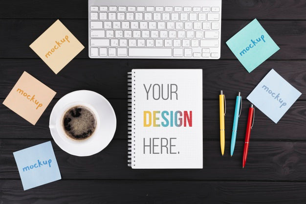 Desk Concept With Keyboard And Notebook Psd