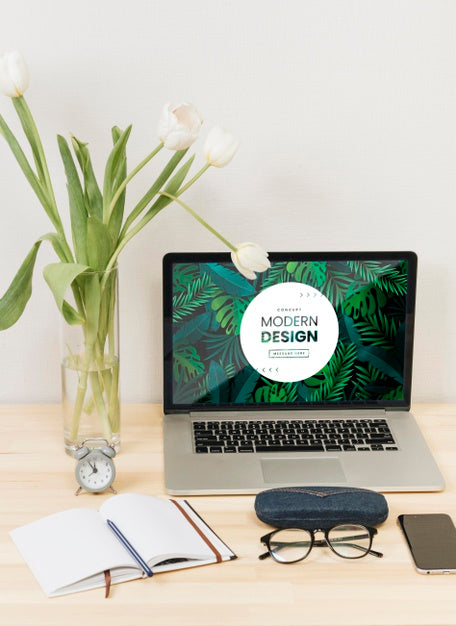 Desk Concept With Laptop And Notebook Psd