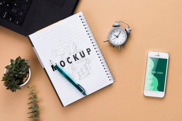 Desk Concept With Notebook And Phone Psd