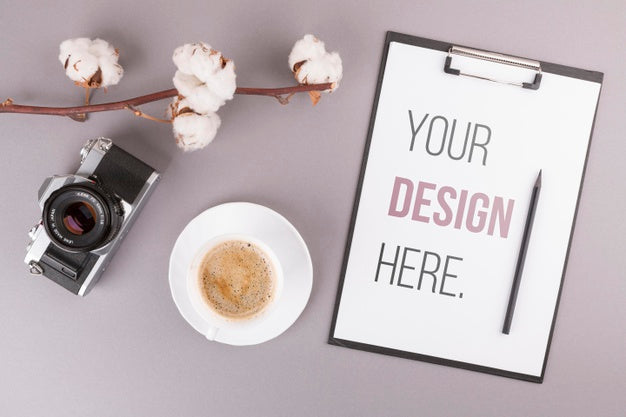 Desk Concept With Photo Camera Psd
