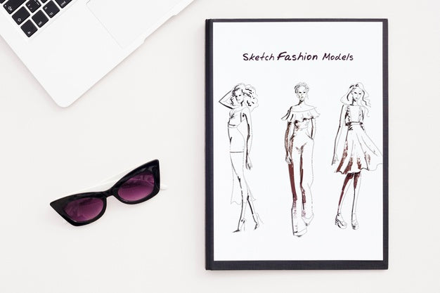 Desk Concept With Sunglasses And Sketch Psd