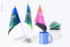 Desk Flags Mockup, Front View Psd