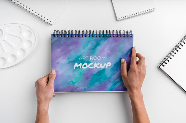 Desk Of Painting Artist And Notebook Psd