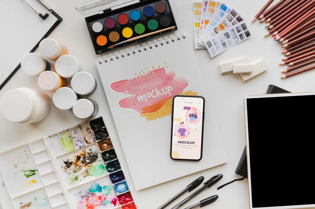 Desk Of Painting Artist Psd