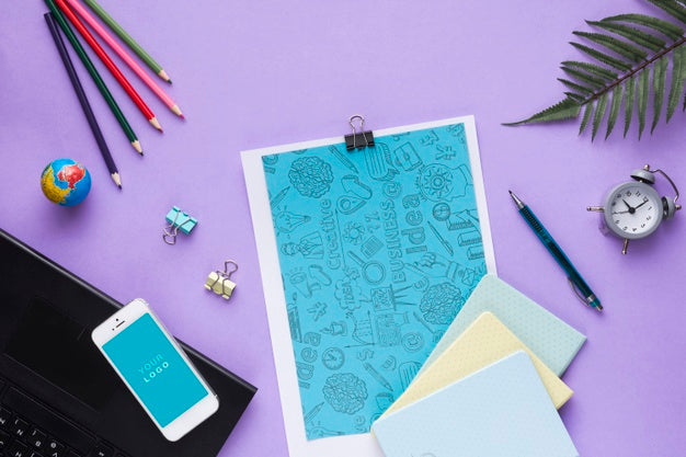 Desk Office With Specific Tools And Phone Psd