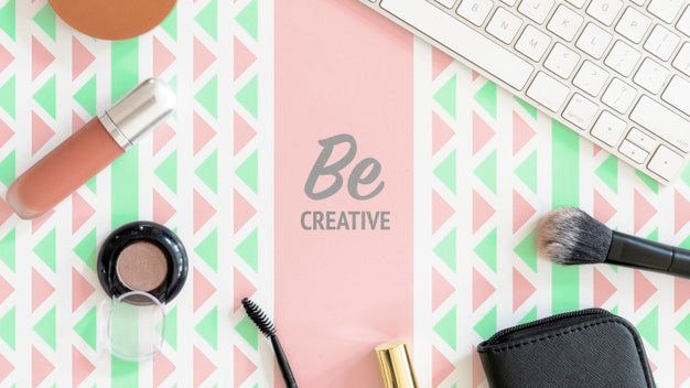 Desk With Female Beauty Products Mock-Up Psd